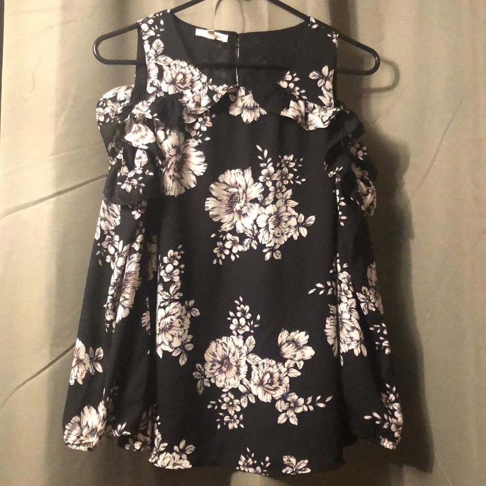 Maurices Floral Chiffon Open Shoulder Blouse